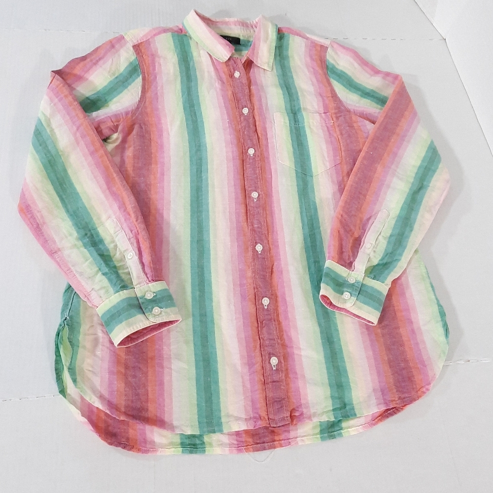 J Crew Linen Blend Classic Fit Boy Shirt in Rainbow Stripe